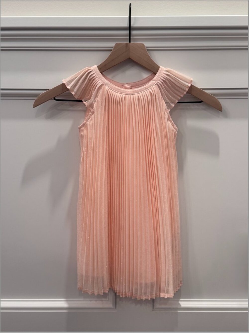 Gap Pink/Peach Pleated Metallic Shimmer Flutter Sleeve Toddler Dress 3T